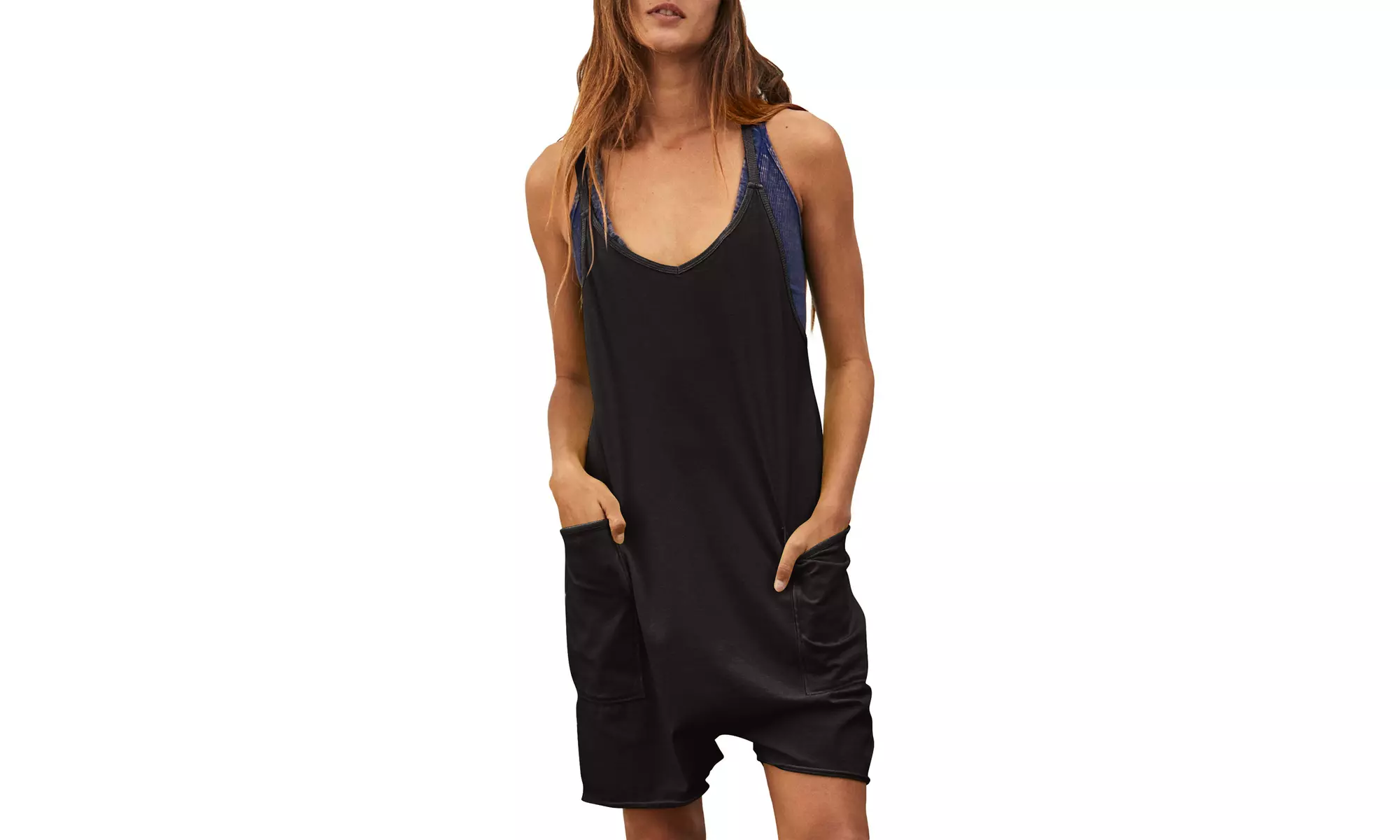 Bohuma Womens Sleeveless Pockets Rompers Loose Spaghetti Strap Shorts Jumpsuit
