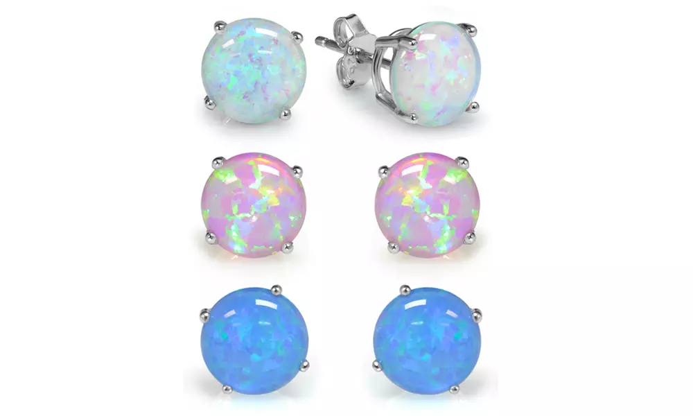 Sterling Silver Trio Blue,White and Pink Opal Set With Gift Box
