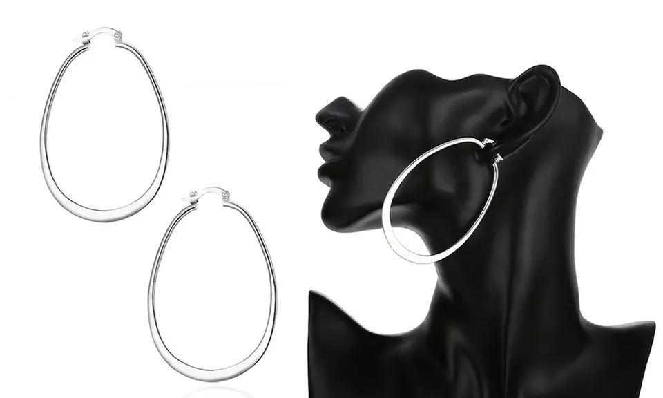 Extra Large Oval Shaped Hoop Earrings In Sterling Silver - Primary Image