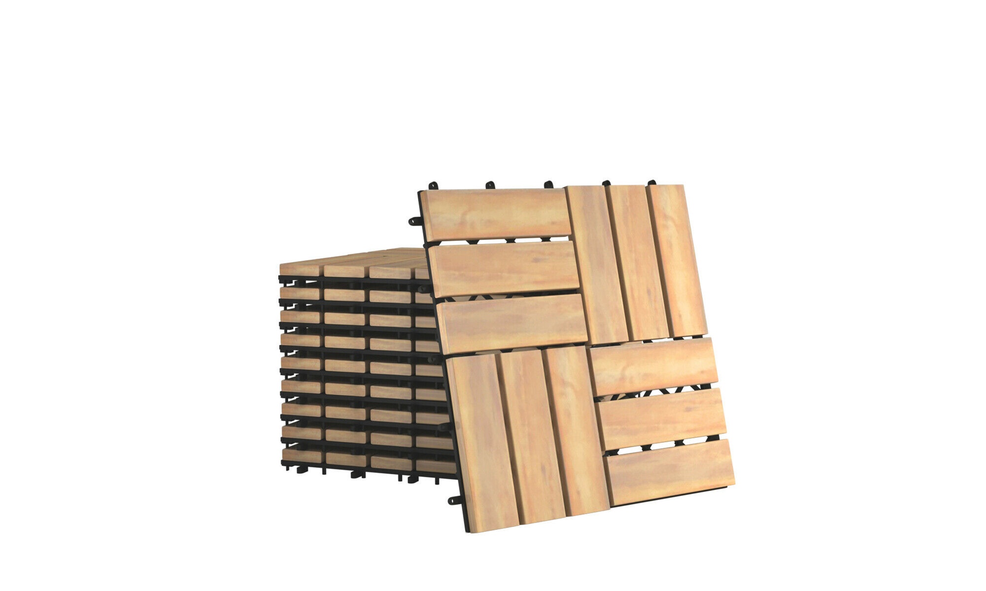 Costway 10PCS 12'' x 12'' Acacia Wood Deck Tiles Interlocking Patio Pavers 