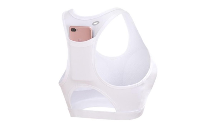 Image 5: Sports Bras Back Pocket Portable Cell Phone Support for Yoga Gym Workout Fitness