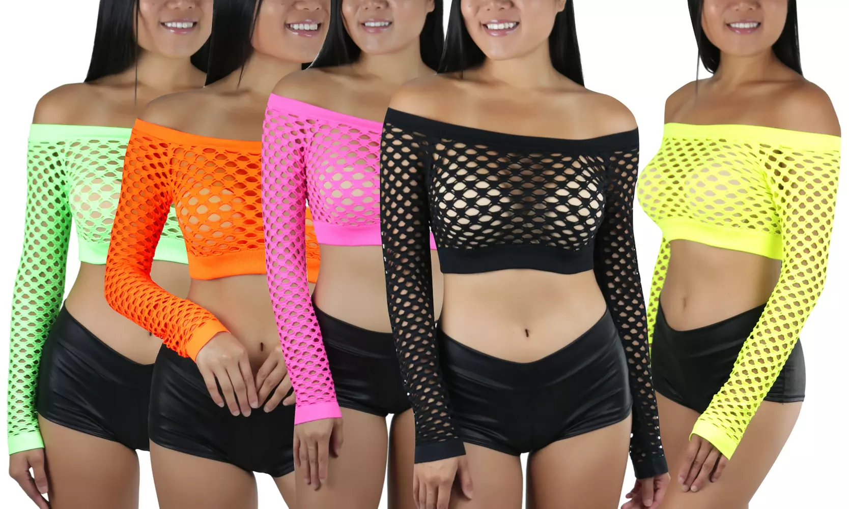 Women's Fishnet Long Sleeve Rave Novelty Party Crop Top - Primary Image