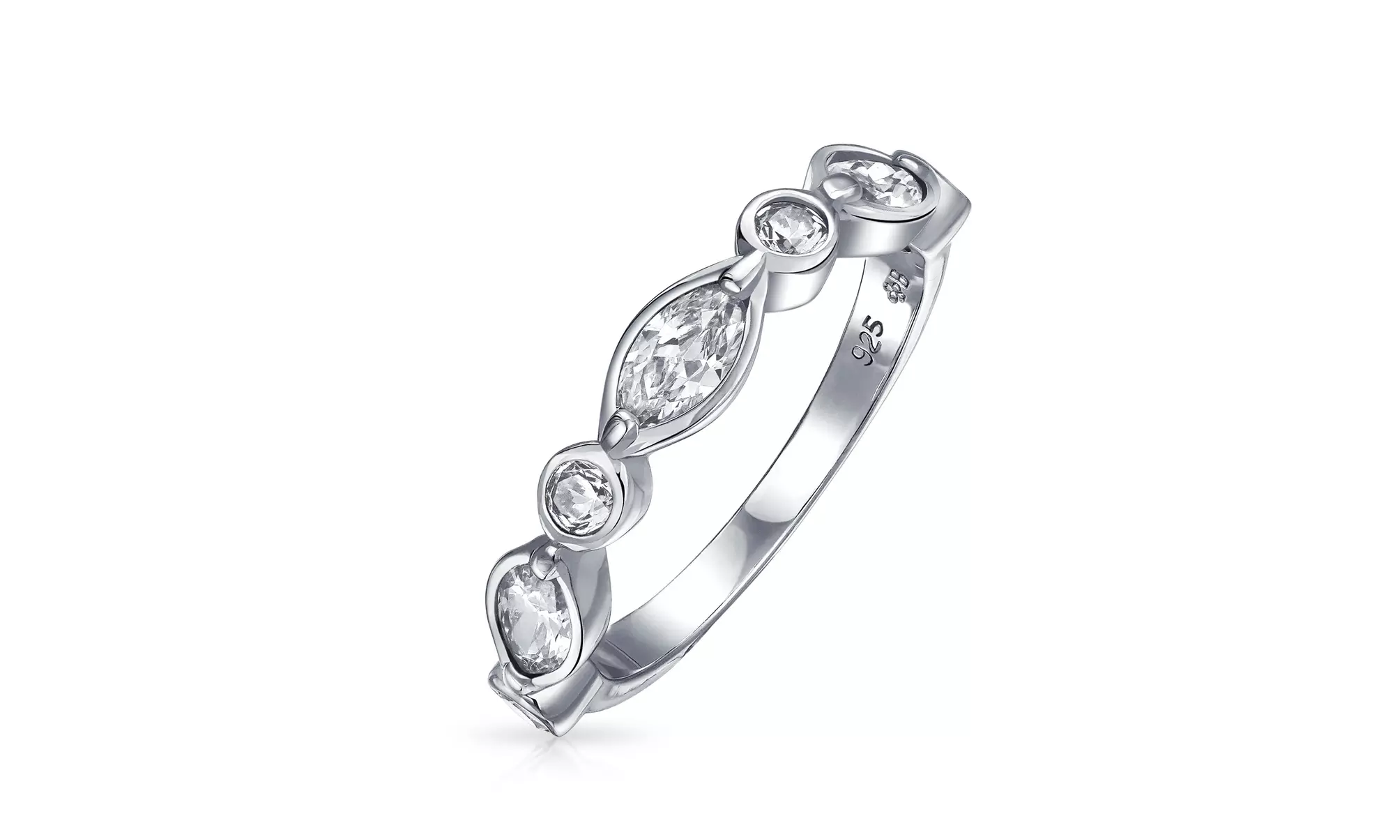 CZ Thin Bubble Marquise Wedding Band Ring 925 Sterling Silver - Primary Image