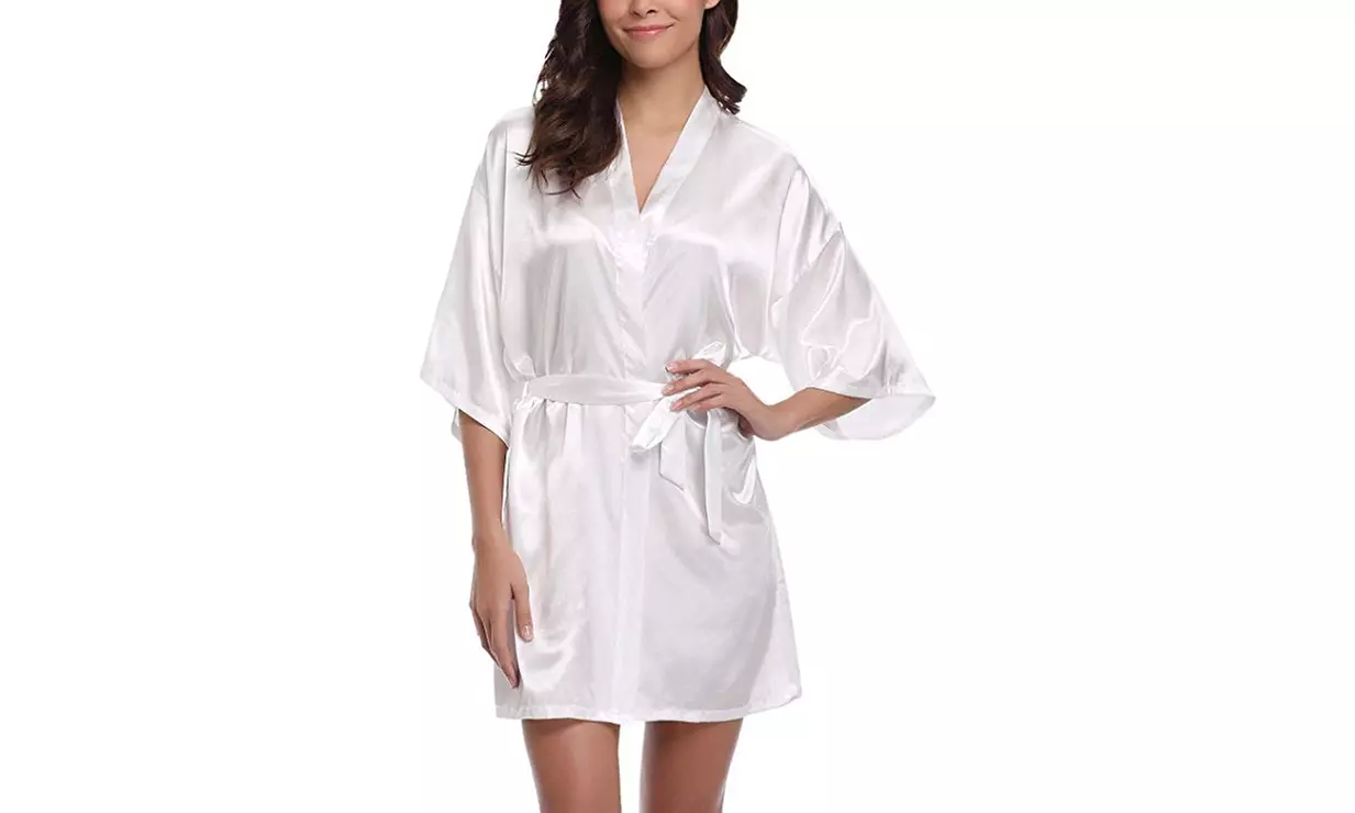Women Satin Robe Kimono Bridesmaid Pajamas Bride Wedding Party Robes Loungewear - Second Medium