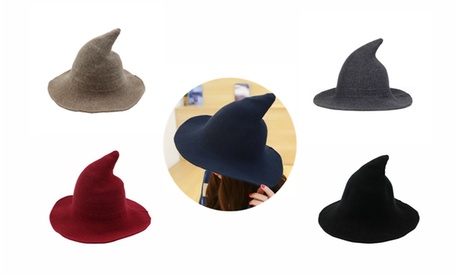 Women Witch Hat Modern Halloween Witch Hat Wool Black