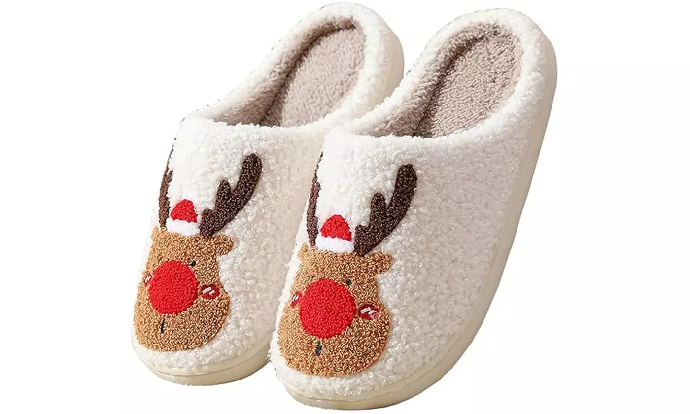Cute Christmas Slippers for Women Warm Plush House Shoes