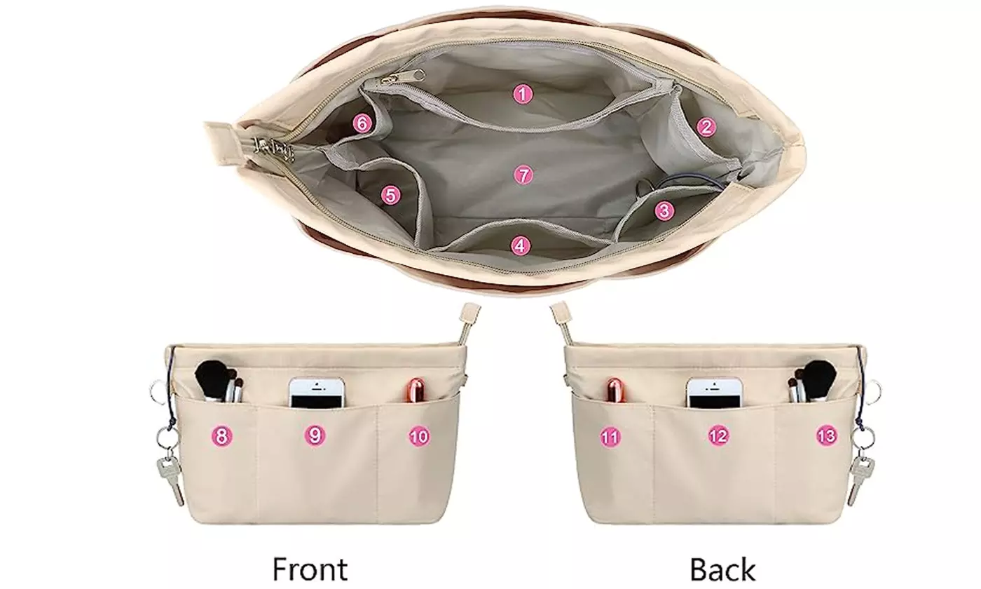13 Pockets Travel Pouch Purse Organizer Insert Tote Handbag Pocketbook Inserts