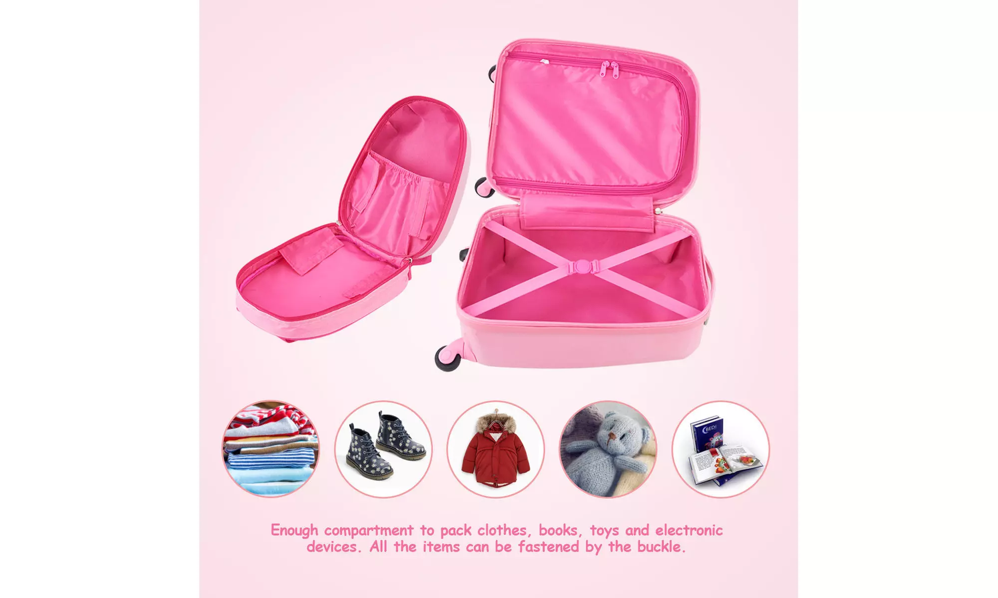 Costway 2PC Kids Luggage Set 12'' Backpack & 16'' Rolling Suitcase Horse