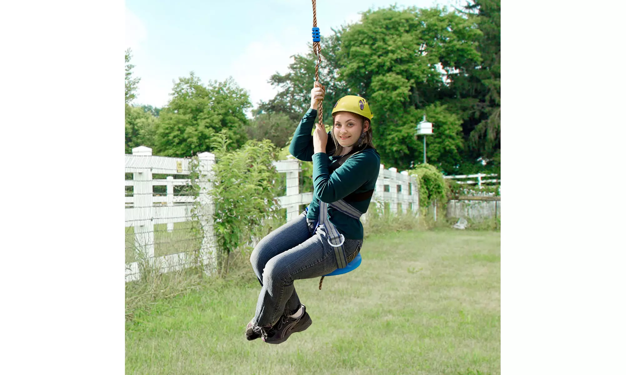 Costway 100FT Zipline Kit Backyard Kids Adults Stainless Steel Spring Brake Seat - Primary Image