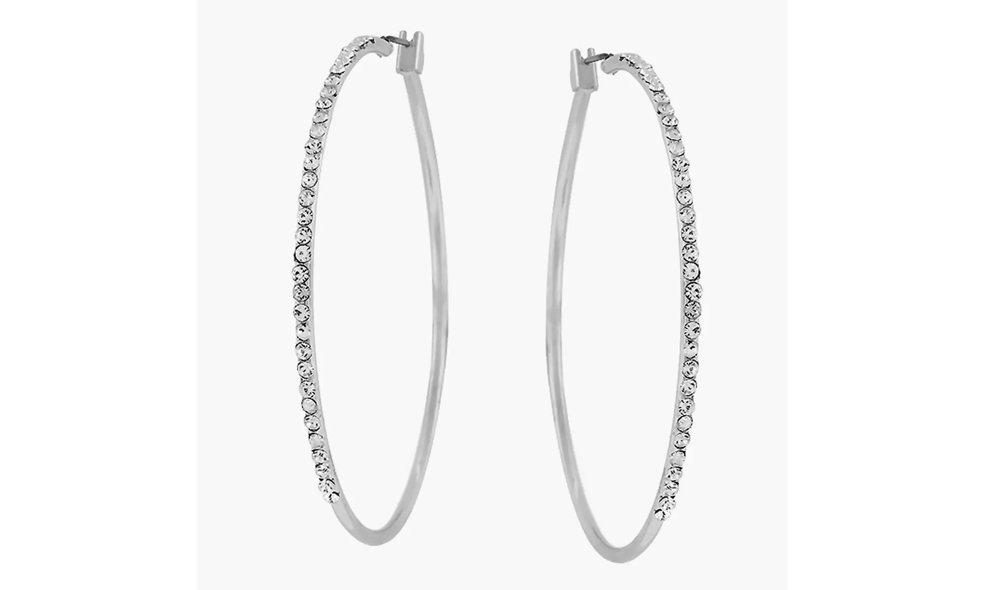 J Goodin Fashion Jewelry 2 Inch Silvertone Finish Cubic Zirconia Hoop Earrings - Primary Image