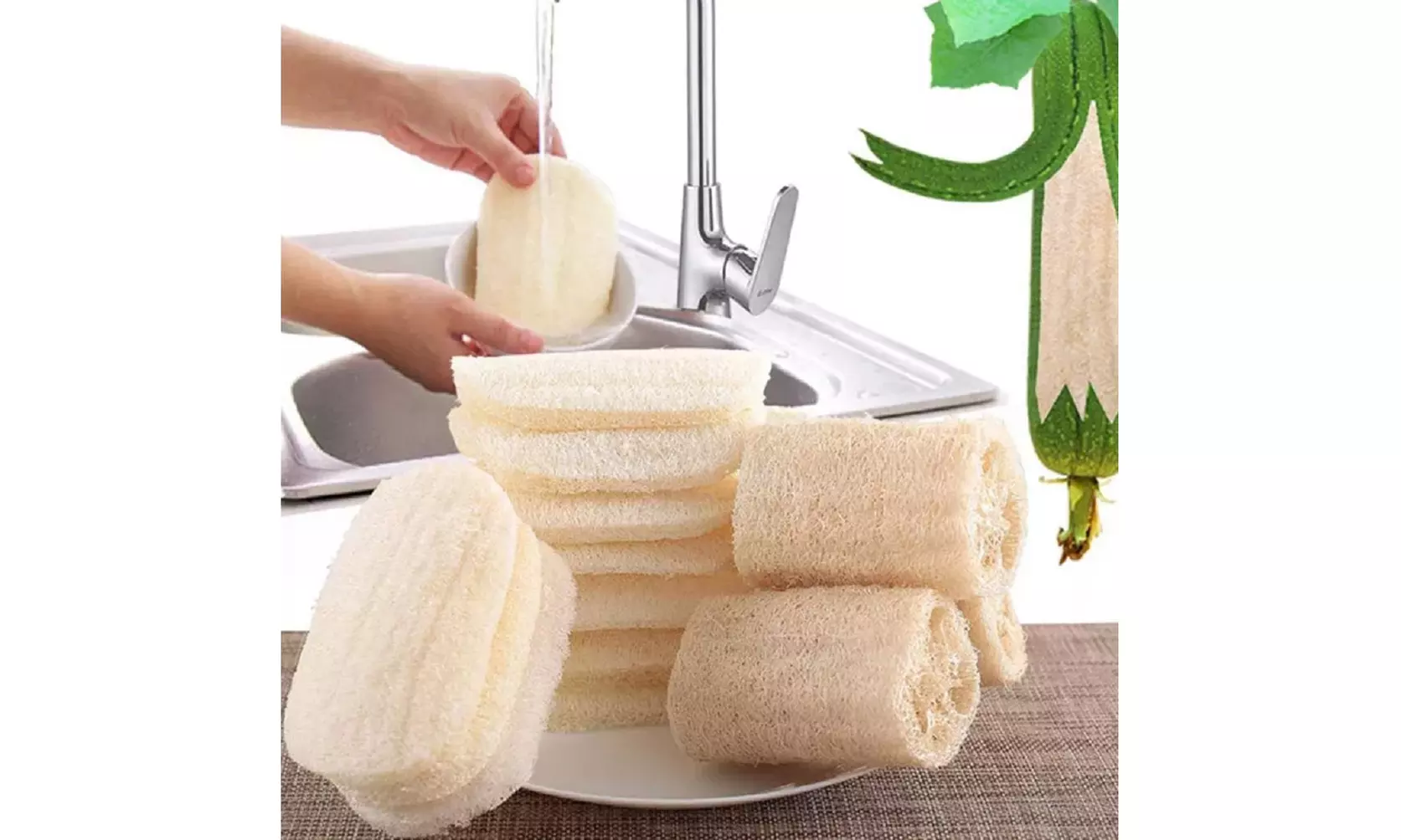 4 Pcs Natural Loofah Kitchen Sponge Biodegradable Loofah Dish Sponge for Dishes
