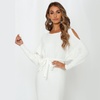 Image 6: Womens Off The Shoulder Dresses Sexy Round Neck Long Sleeves Mini Bodycon Dress 