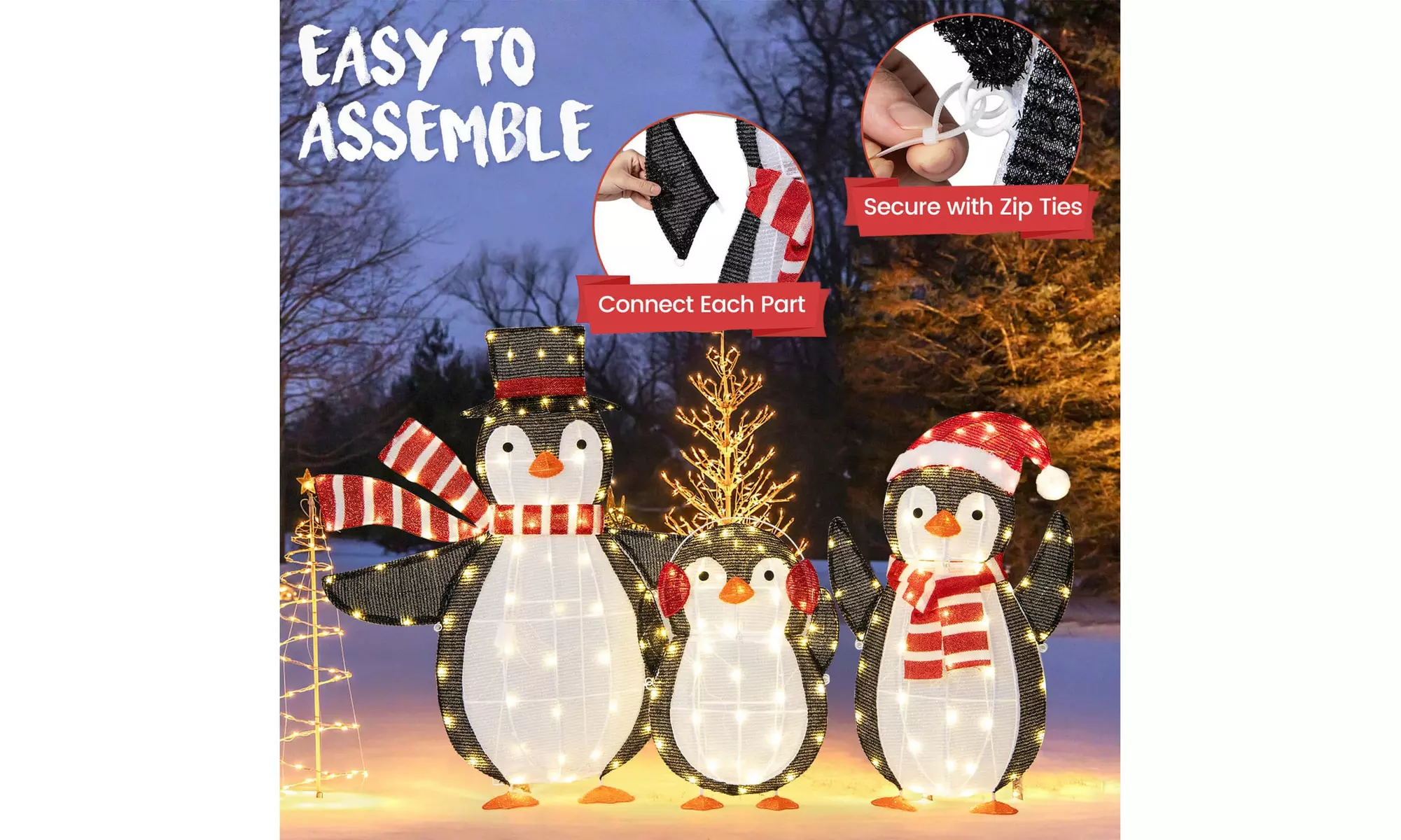 Costway Lighted Christmas Reindeer and Sleigh Set Dachshund Bear Penguin Decor