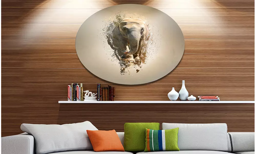 Mammoth Elephant Walking' Ultra Glossy Animal Oversized Metal Circle Wall Art - Primary Image