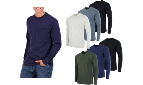 3-Pack: Men'sAssorted Cotton Long Sleeve Pocket T-Shirts (S-3XL) Small Multi-color