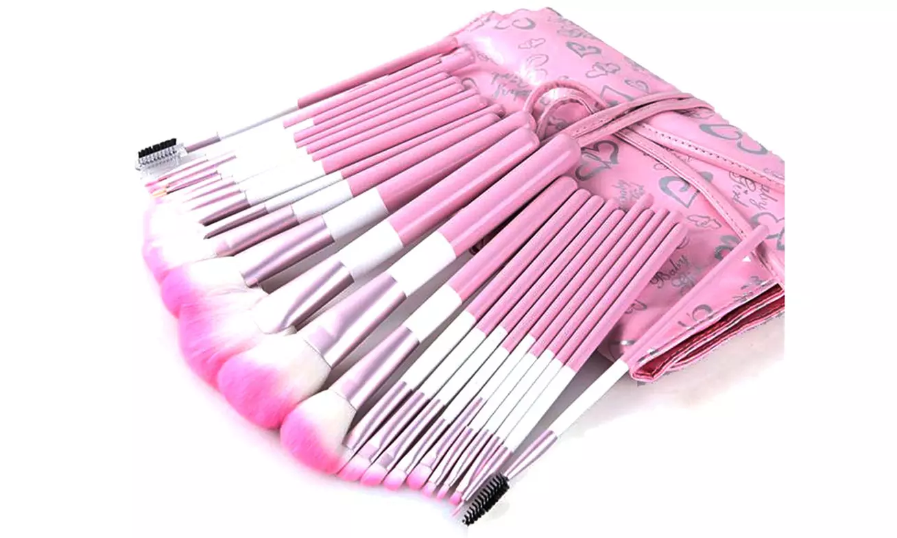 Pink Heart 24 Piece Professional Make up Brush Set with Carrying Case - Primary Image