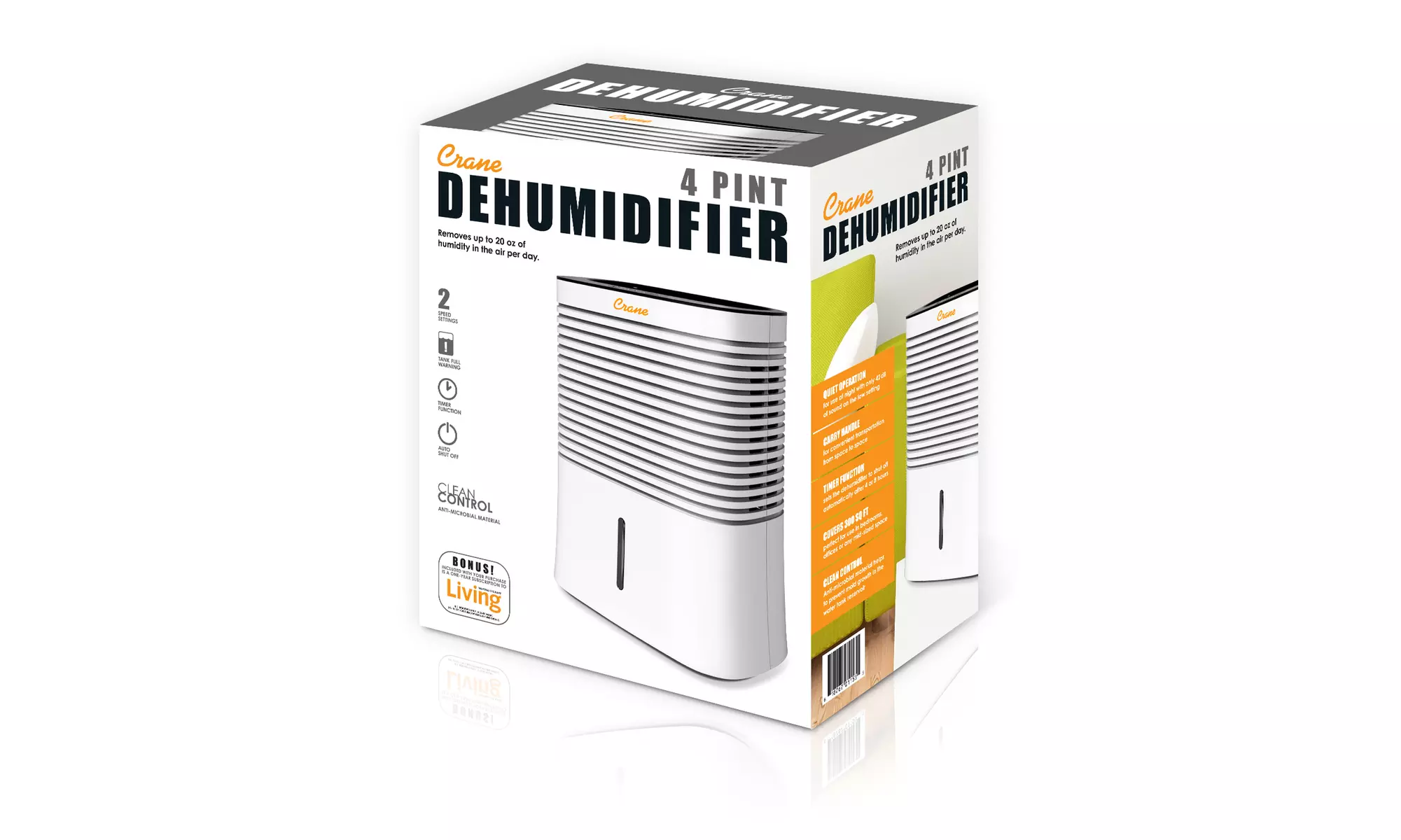 Crane 4 Pint Dehumidifier Moisture Removal Odor Reduction for up to 300 Sq. Feet - Second Medium