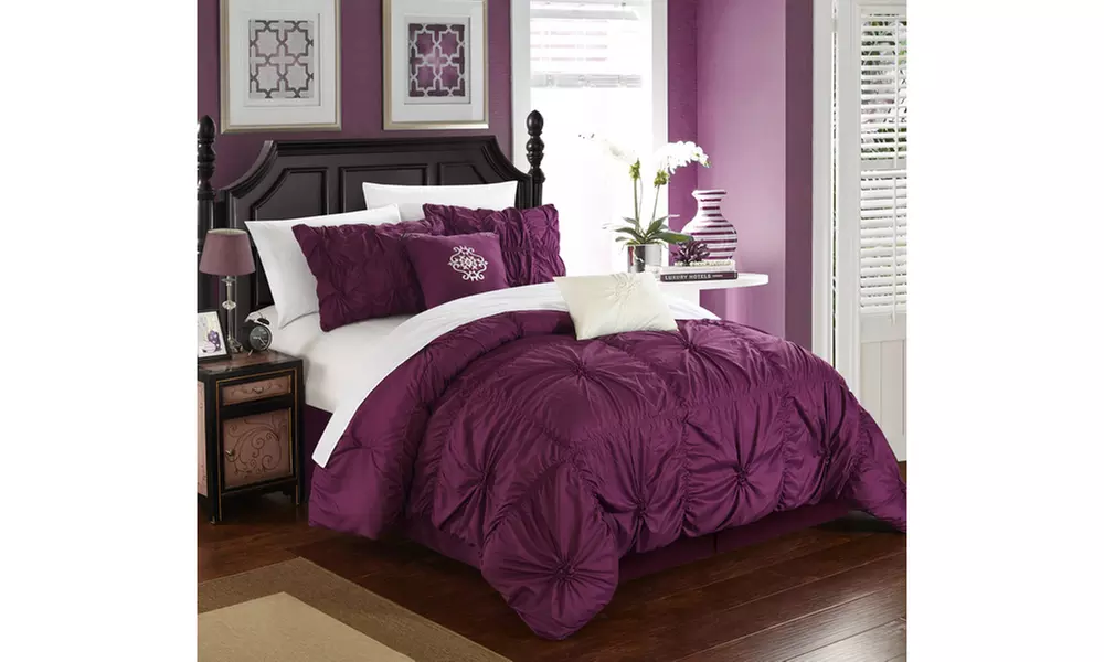 6 Piece Halperina Floral Pinch Pleat Ruffled Designer Embellished Comforter Set - Primary Image
