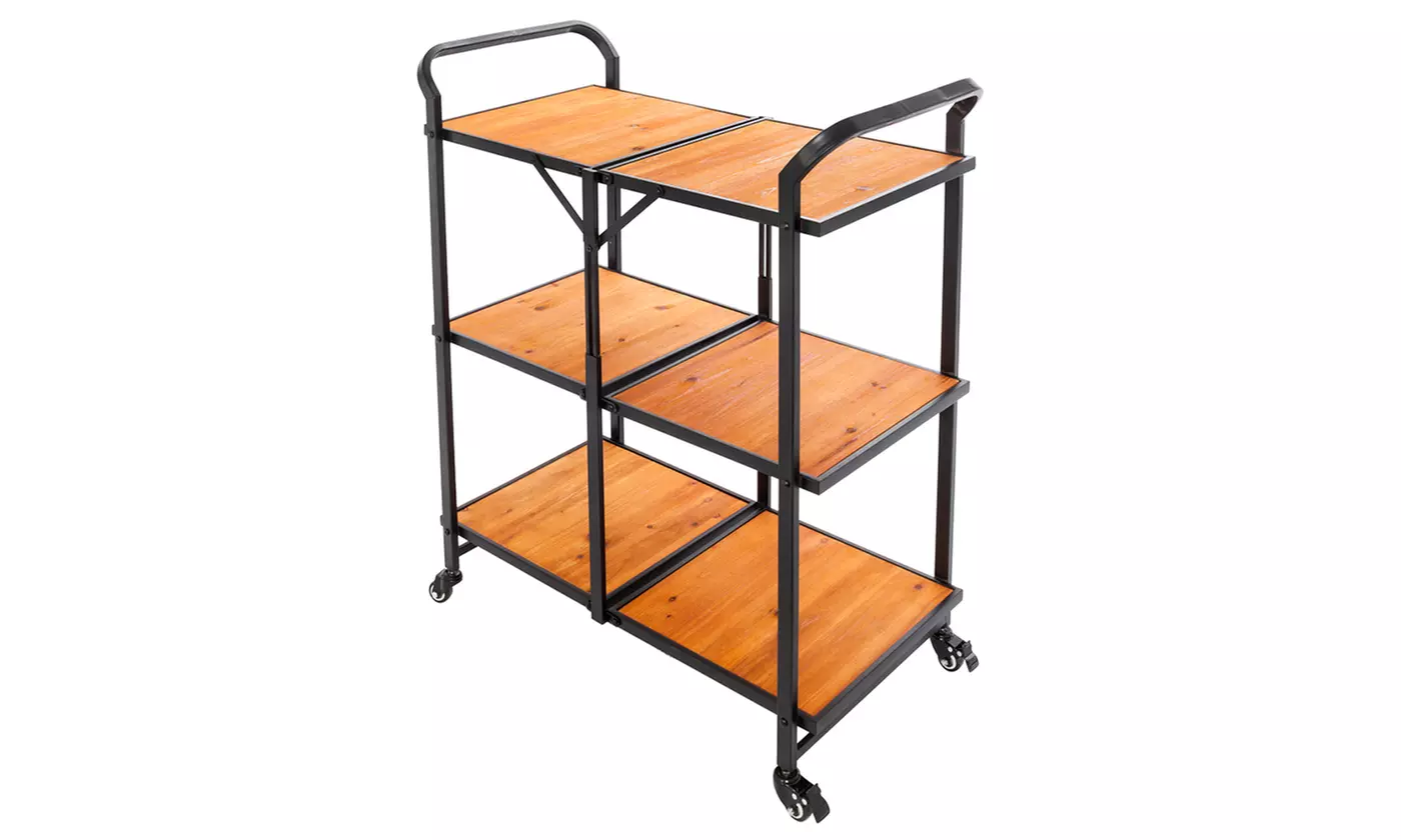 Three Floors Assembly Trolley Dining Car Foldable Multifunction Cart with Wheels - Primary Image