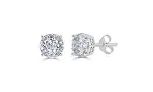 1 1/2Ct Diamond Round Cluster Stud Earring in Sterling Silver by Fifth and Fine