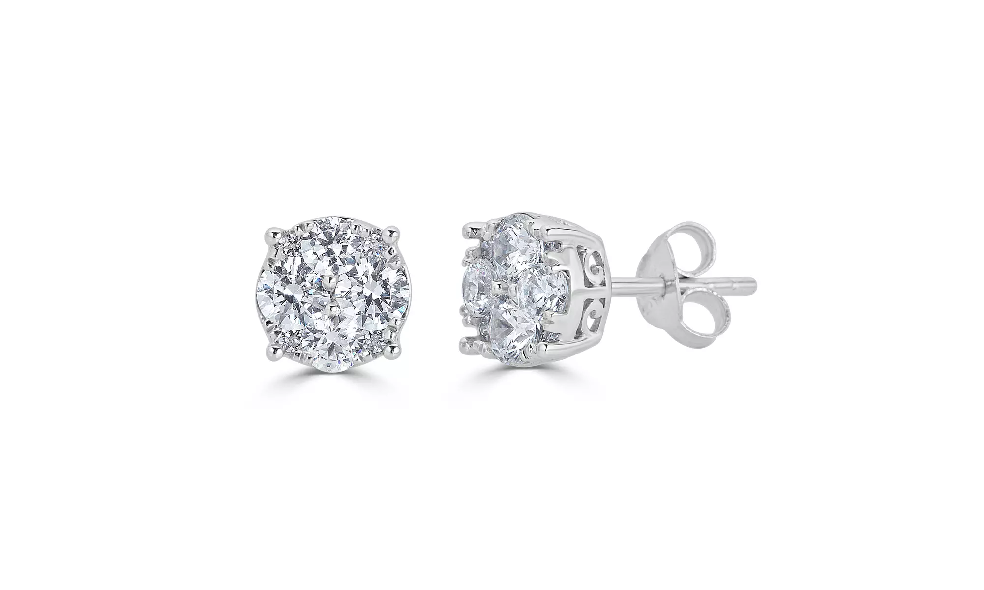 1/4CTTW Round Diamond Cluster Stud Earrings in Sterling Silver by Fifth and Fine - Primary Image