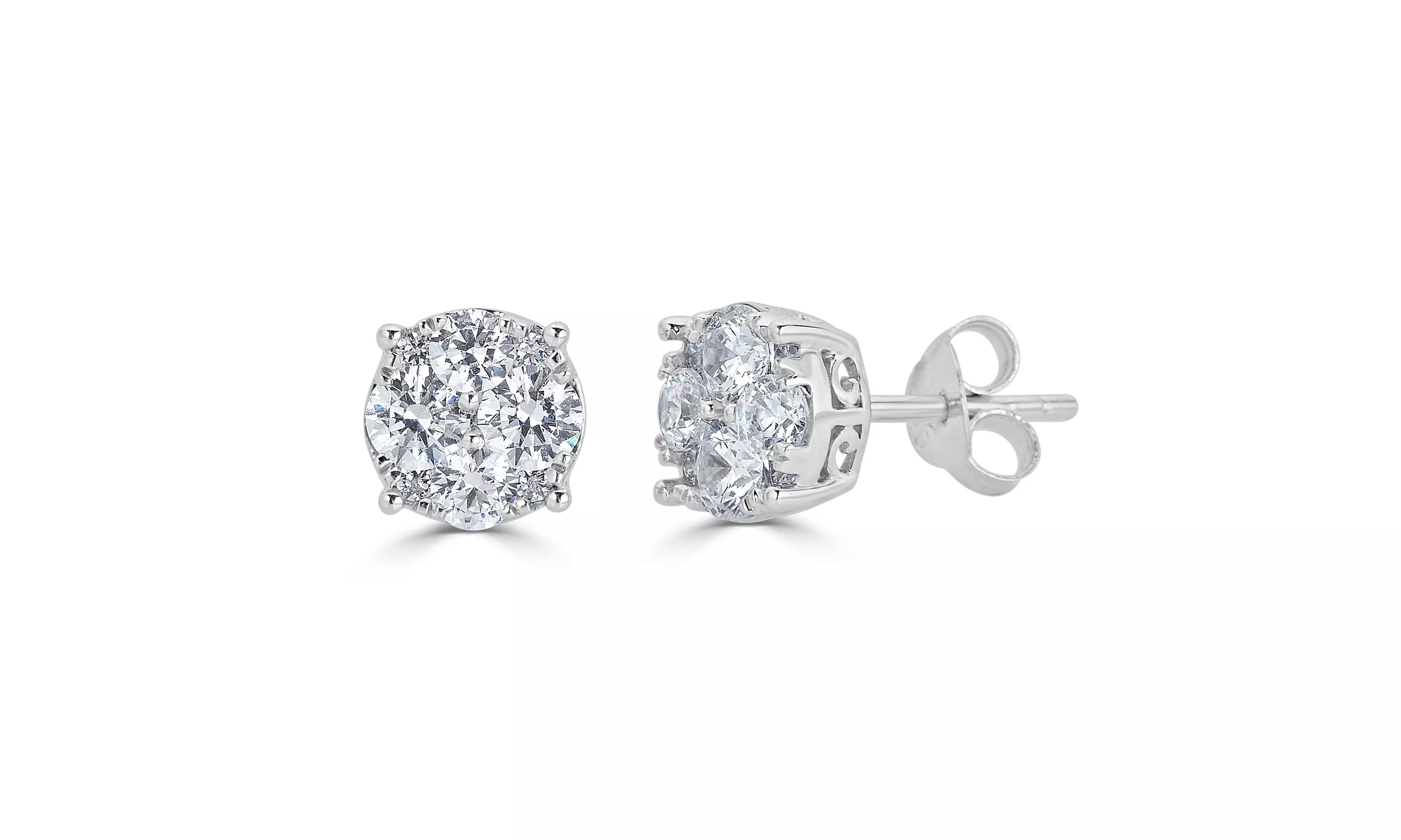 1/4ct tw Diamond Round Cluster Fashion Stud Earring in Sterling Silver on sale