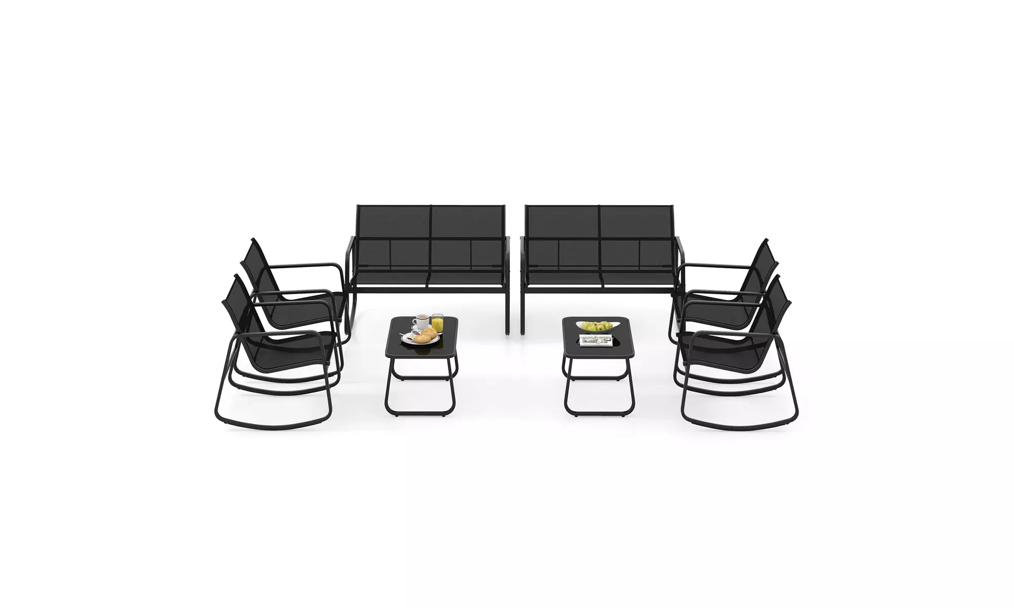 Costway 8- or 4-Piece Patio Rocking Chairs and Loveseat with Glass-Top Table