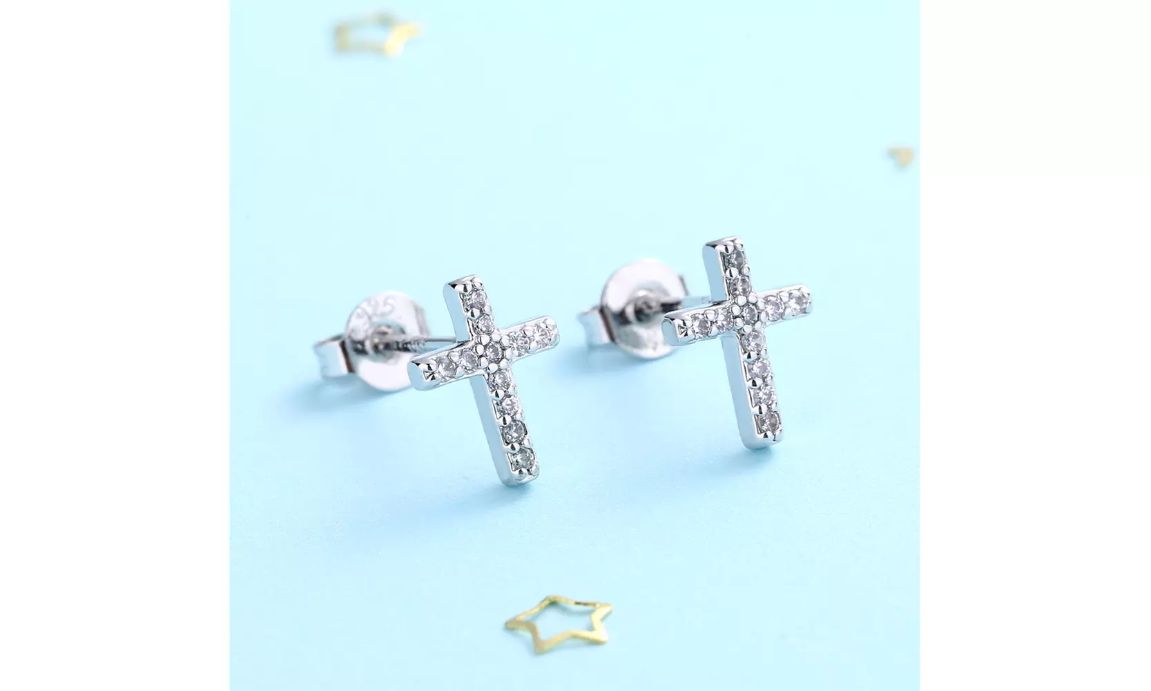 18K White Gold Cross Stud Earrings with crystals from Swarovski