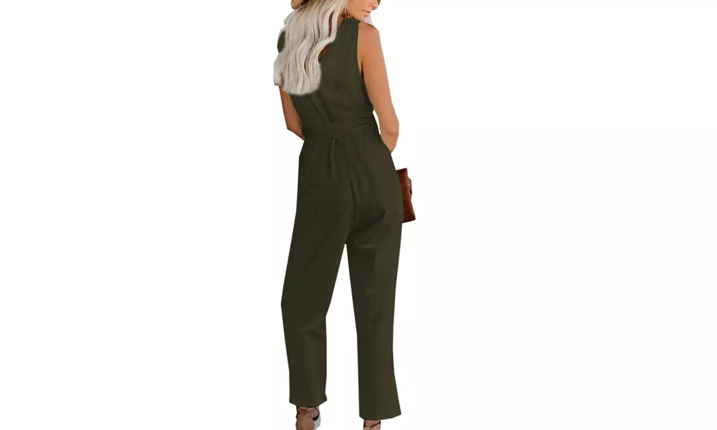 Women's Button Down Sleeveless Jumpsuit