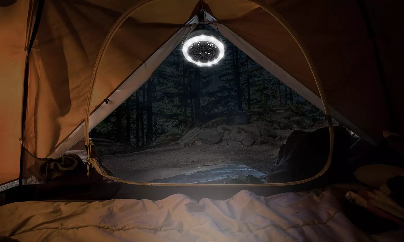 iMounTEK 2-In-1 USB Rechargeable Camping LED Fan Lantern Hanging Tent Light