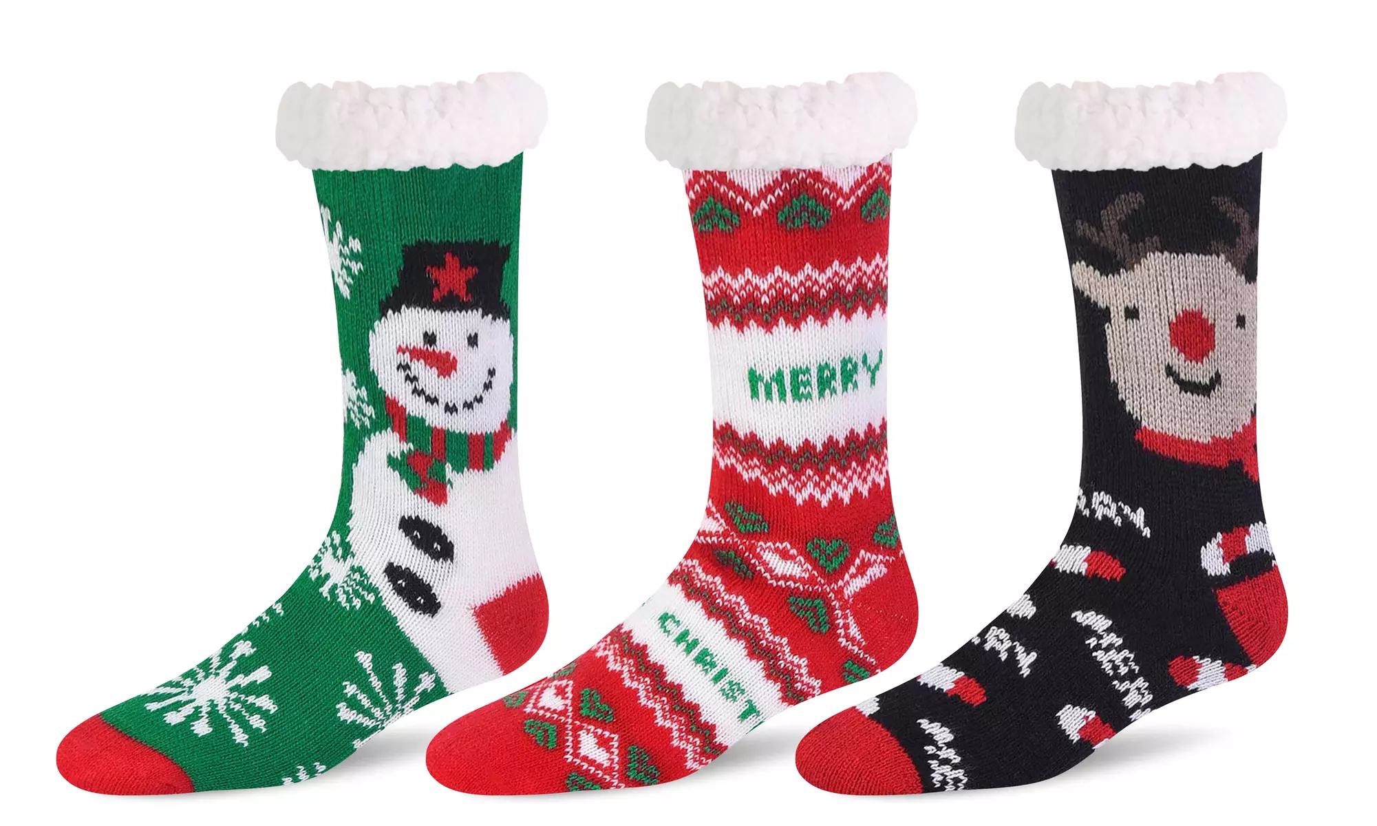 Sherpa-Lined Thermal Crew Socks with Non-Skid Grip (3 Pairs)
