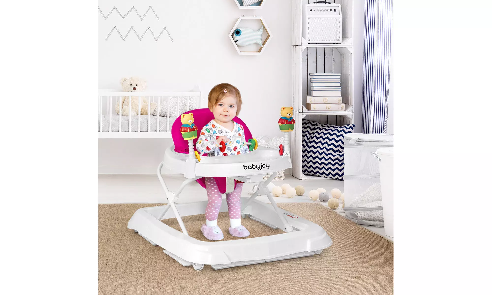 Baby Walker Adjustable Height Re  Wheels Folding Portable 3 Colors - Primary Image