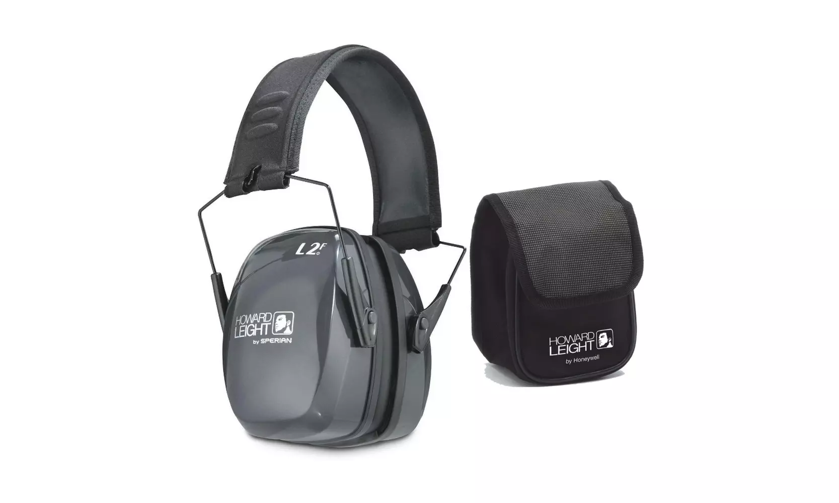Howard Leight L2F Folding Slim Passive Earmuffs (Charcoal Gray) w/ Earmuff Case - Primary Image