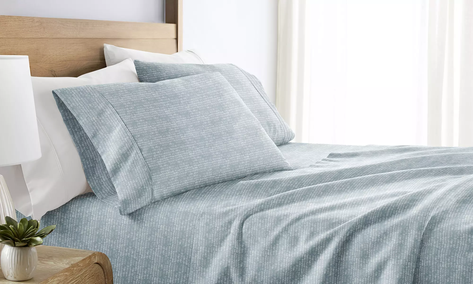 Simply Soft 4 Piece Sheet Set Patterned Microfiber Bedding, Soft Stitch Stripe