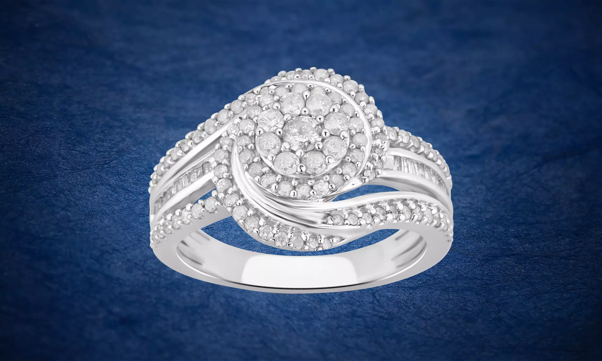 3/4CTTW Diamond Cluster Circle Engagement Ring in Sterling Silver by DiamondMuse - Primary Image