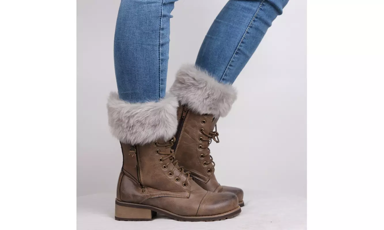 Women's Boot Socks Knitted Warm Faux Fur Cuffs Toppers Ankle Leg Solid Stockings