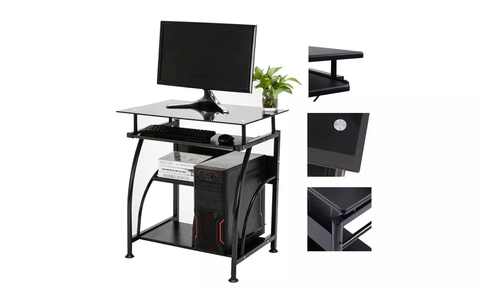 Office Desk Glass Top Corner Computer PC Desk Laptop Table Study Workstation - Primary Image