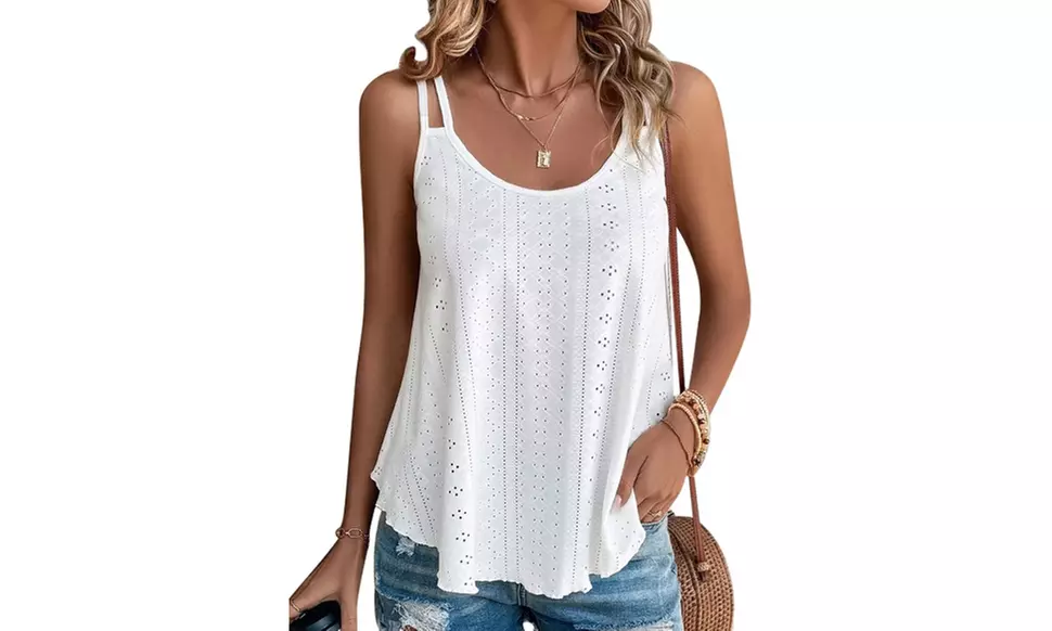 Womens Tank Tops Eyelet Spaghetti Strap Summer Tops Shirts Flowy Camisoles