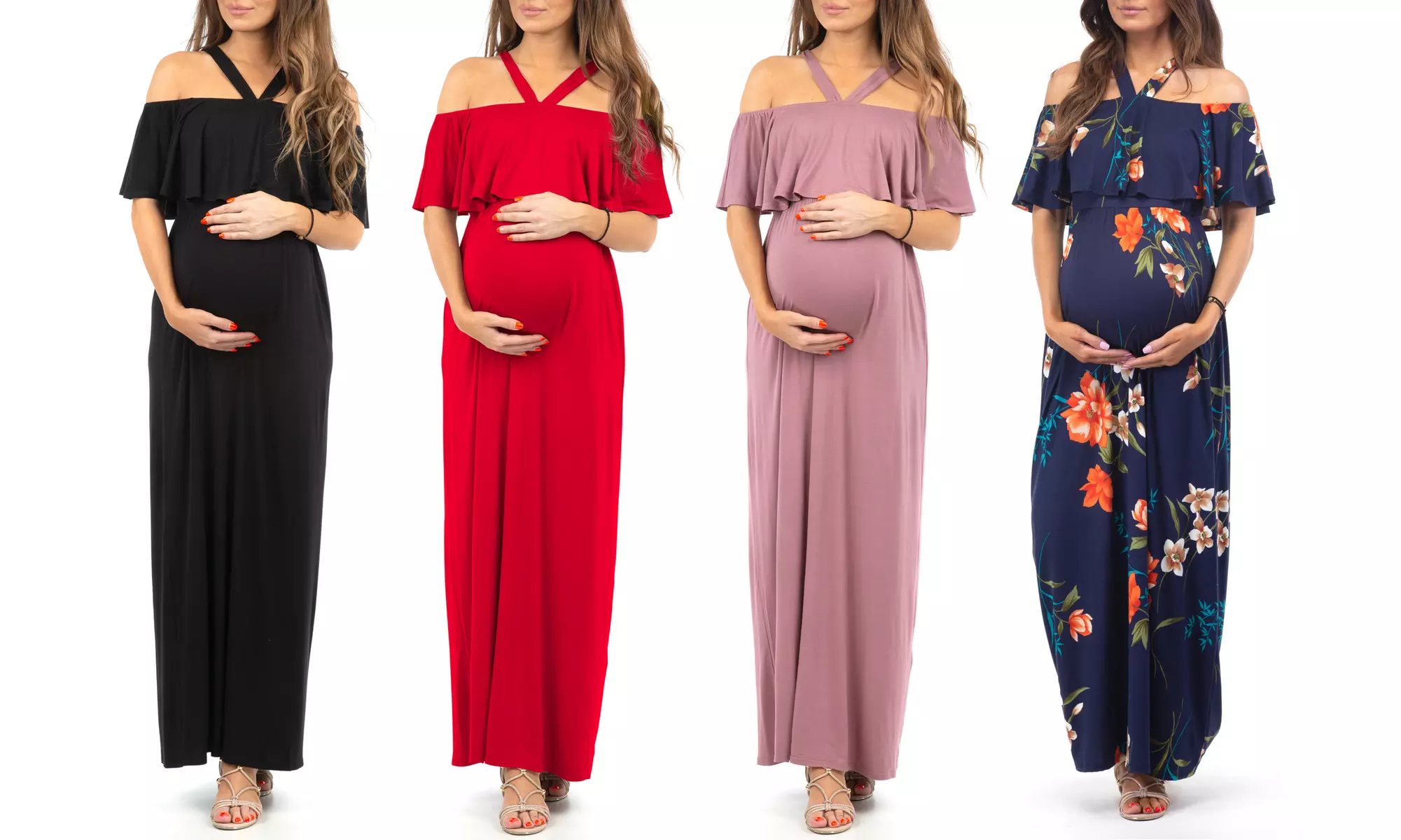 Women's Maternity Ruffle Sleeveless Dress with Neck Straps - Primary Image