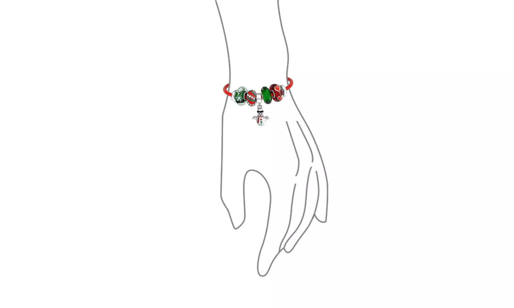 Christmas Snowman Winter Charm Bracelet Red Leather Sterling Silver - Second Medium