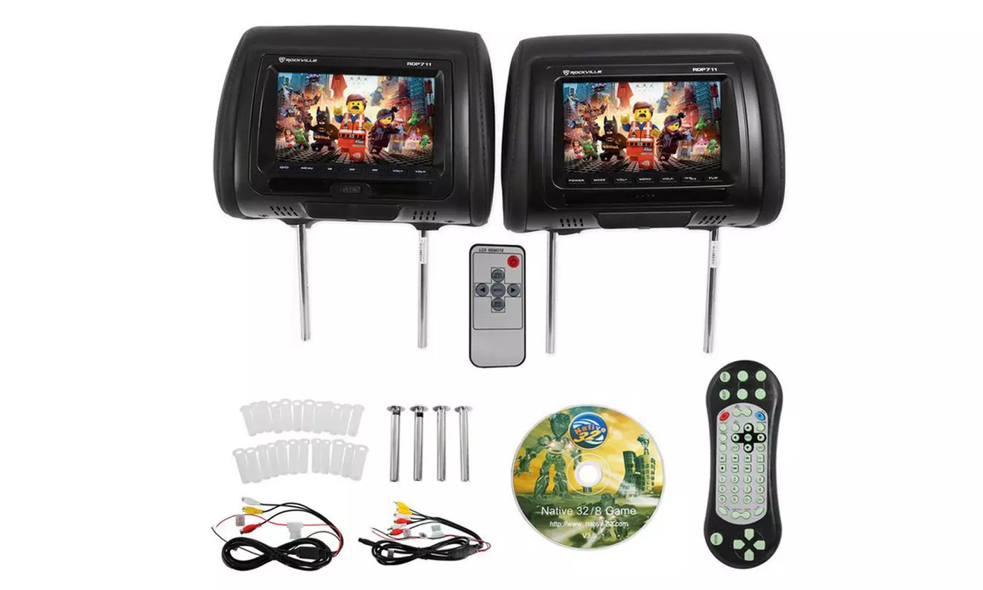 Car Headrest Monitors With DVD Player USB HDMI Games Black - Primary Image