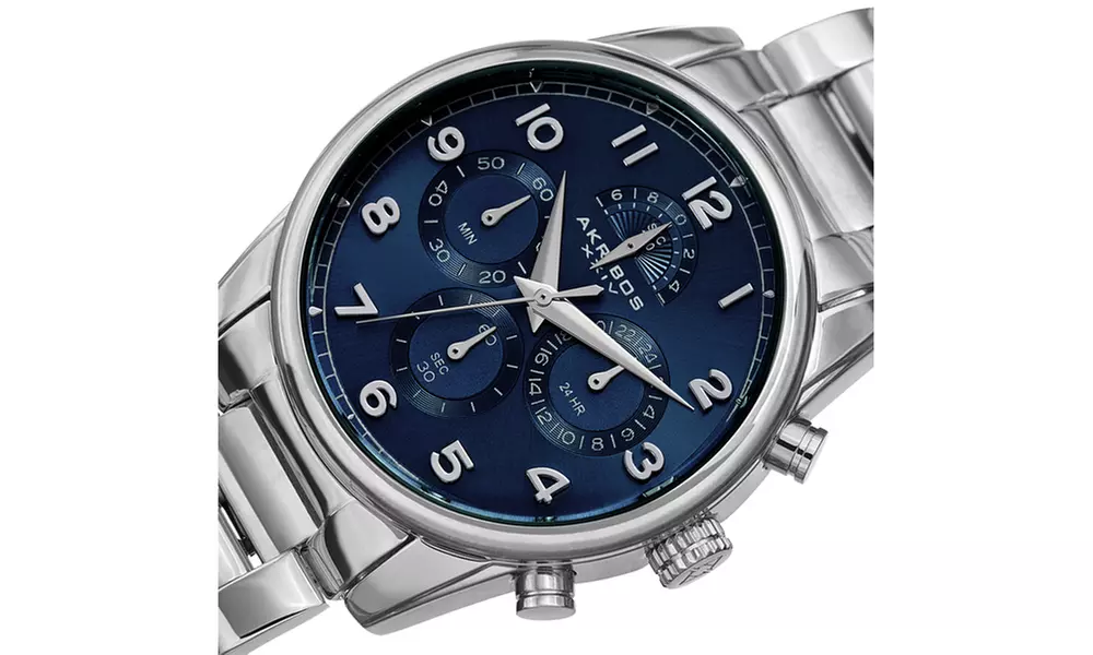 Men's Akribos XXIV Chronograph Dial Stainless Steel Link Bracelet