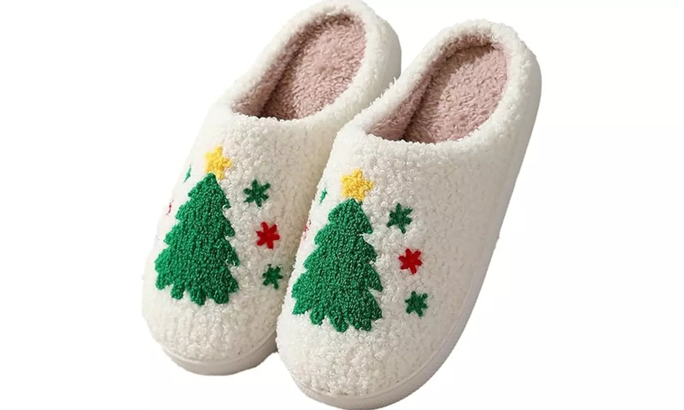 Cute Christmas Slippers for Women Warm Plush House Shoes