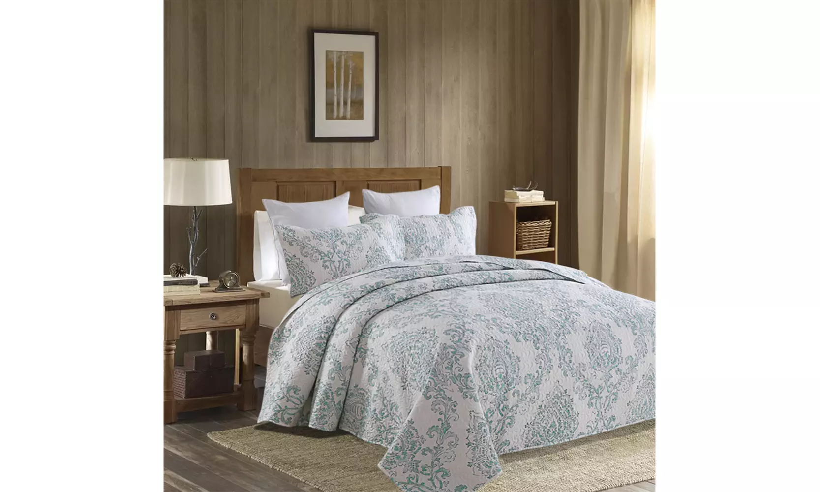 JML 3-Piece Reversible Quilt Set,Home Collection Printed Bedspread With 2 Shams