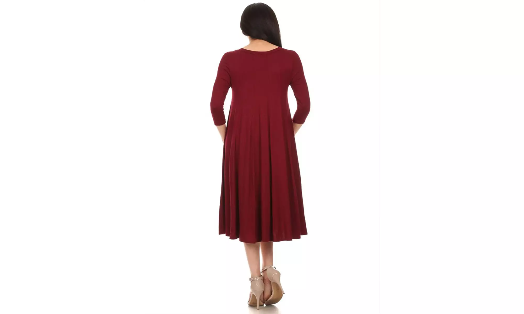 Women's Solid Casual Comfy 3/4 Sleeve Loose Fit A-line Midi Dress