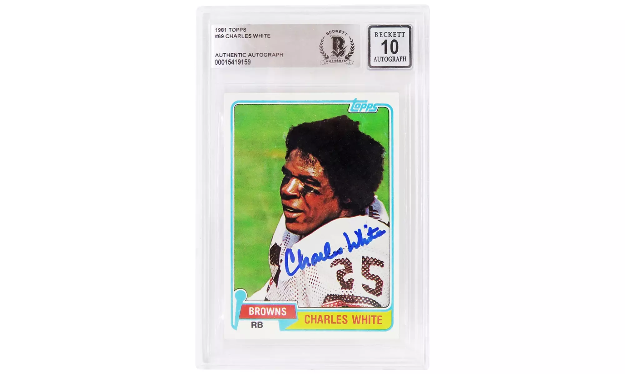 Charles White Signed Browns 1981 Topps Rookie Card #69  - (Beckett - Auto 10) - Primary Image
