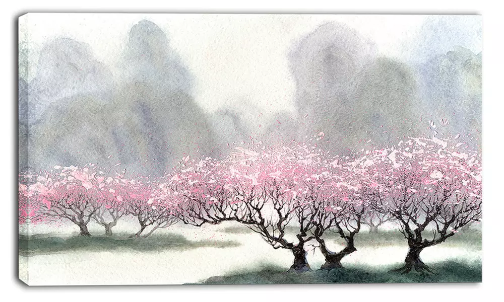 Flowering Trees at Spring - Landscape Canvas Print - Primary Image
