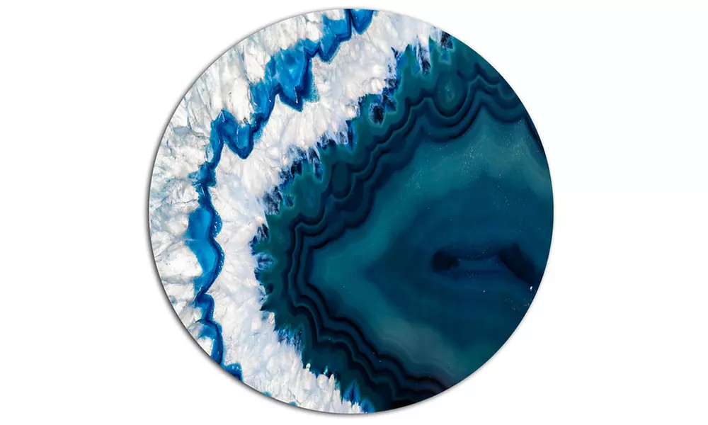 Blue Brazilian Geode' Disc Abstract Metal Circle Wall Art Print - Second Medium