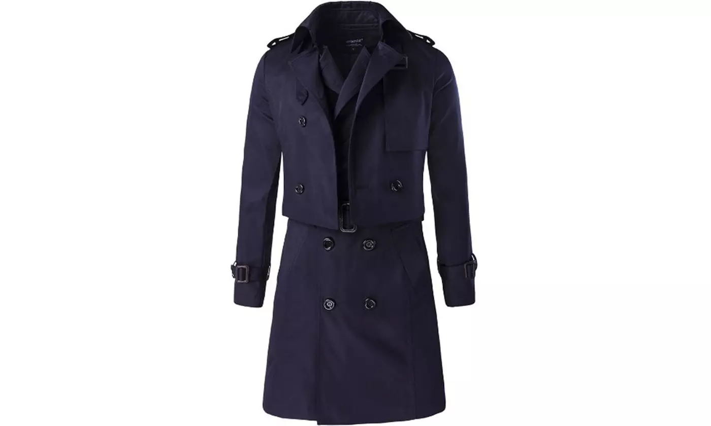 Men's Slim Fit Double-Breasted Winter Long Trench Coat Jacket - Primary Image