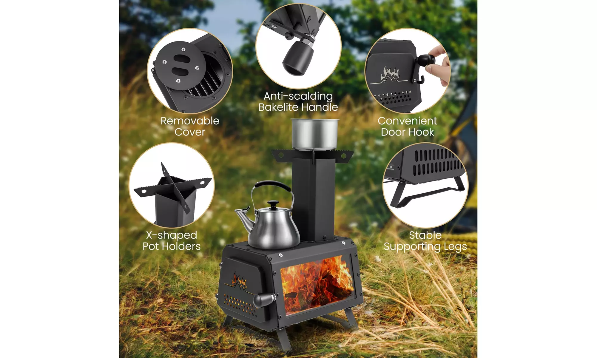 Costway Portable Wood Burning Stove Wood Camping Stove Heater
